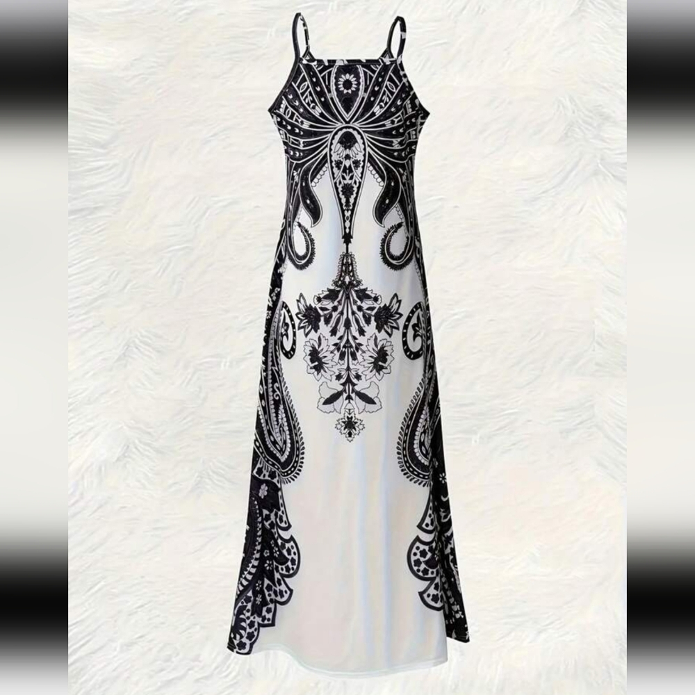 Elegant Black and White Maxi Dress - Picture 2 of 8